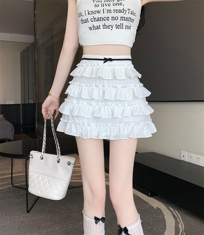 High Tiered Mini Bow Skirt Rise A-Line