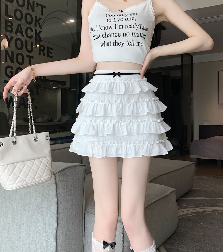 High Tiered Mini Bow Skirt Rise A-Line