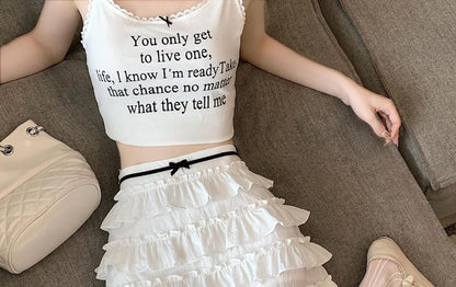 High Tiered Mini Bow Skirt Rise A-Line