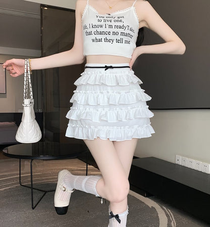 High Tiered Mini Bow Skirt Rise A-Line