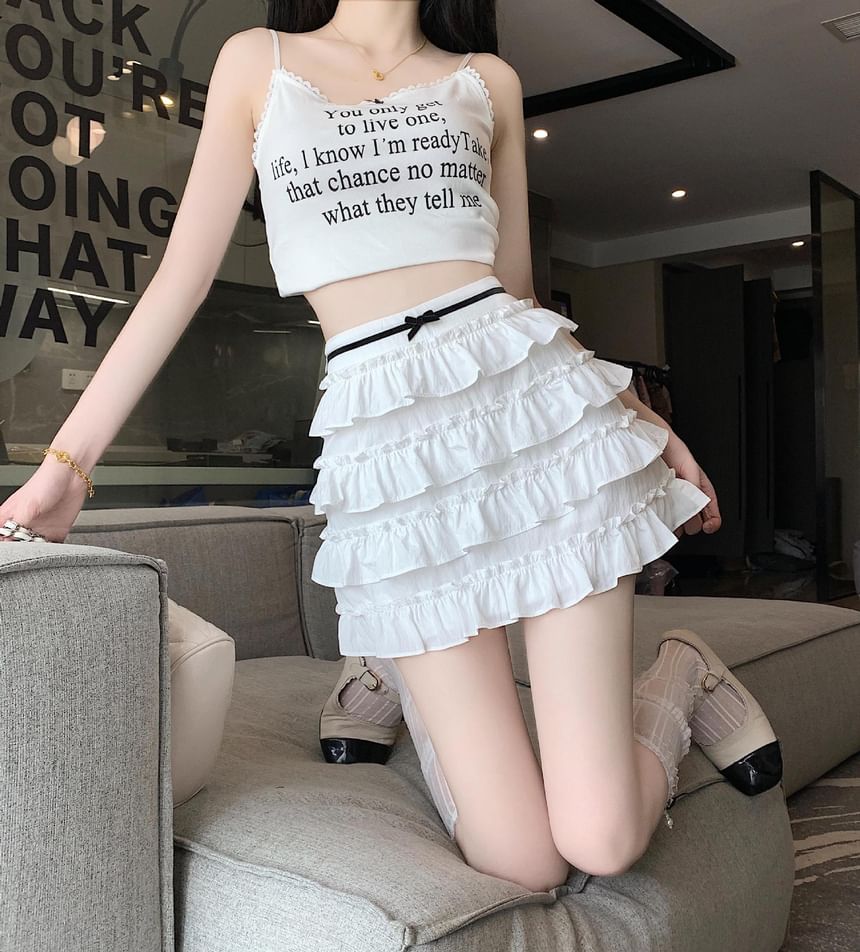 High Tiered Mini Bow Skirt Rise A-Line