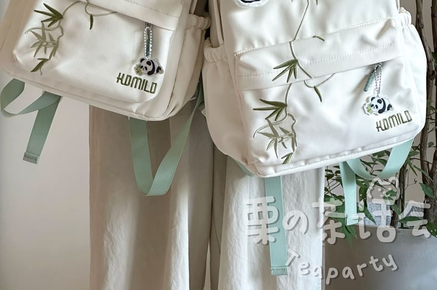 Bamboo Embroidered Laptop Backpack / Bag Charm / Set