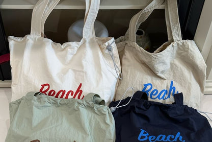 Lettering Print Drawstring Tote Bag / Bag Charm / Set