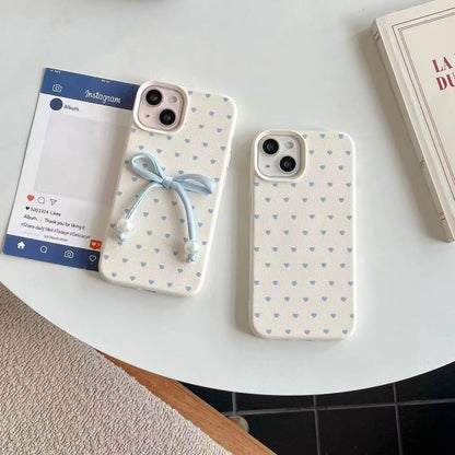 Adhesive / Leather Faux Heart Decoration Set Bow Case Phone