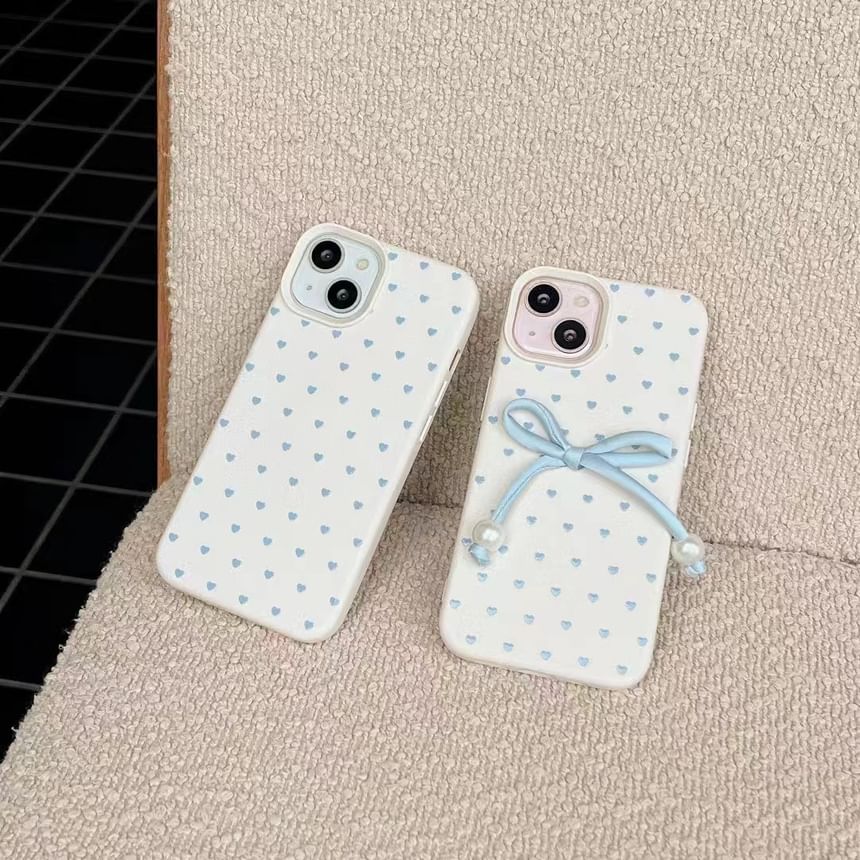 Adhesive / Leather Faux Heart Decoration Set Bow Case Phone