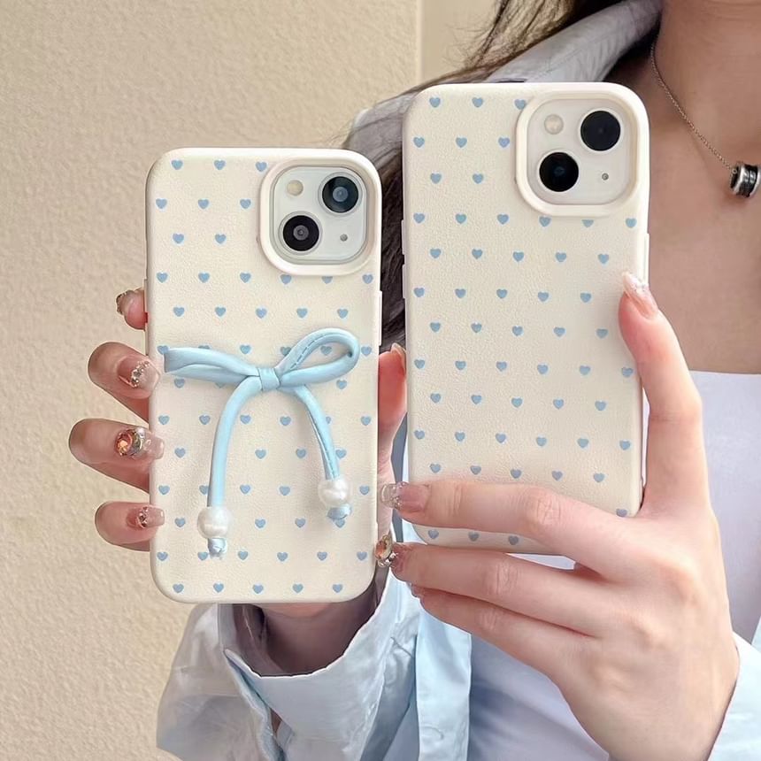 Heart Phone Case / Bow Faux Leather Adhesive Decoration / Set