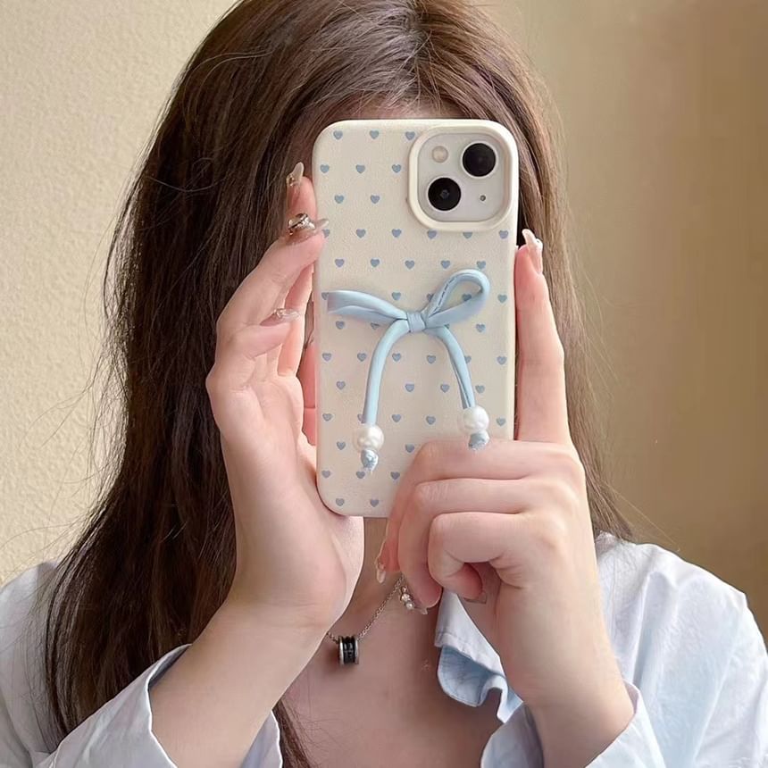 Heart Phone Case / Bow Faux Leather Adhesive Decoration / Set