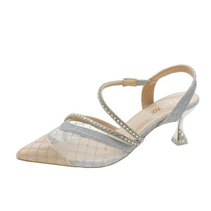 High Rhinestone Sandals Heel Pointy