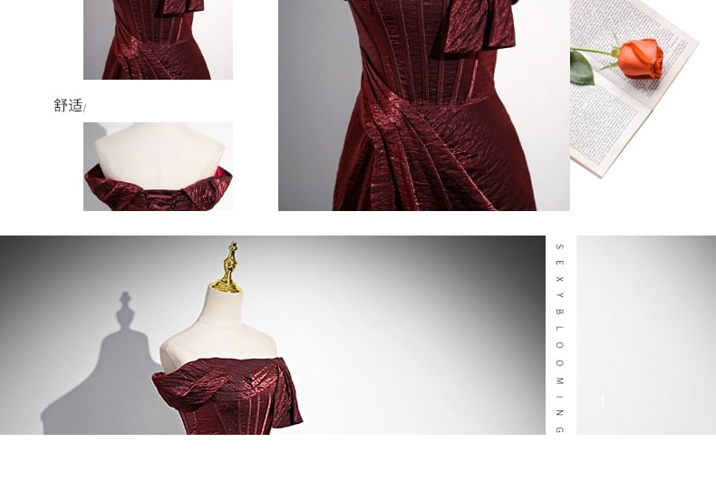 Robe de soirée moulante asymétrique à épaules dénudées et fente nouée