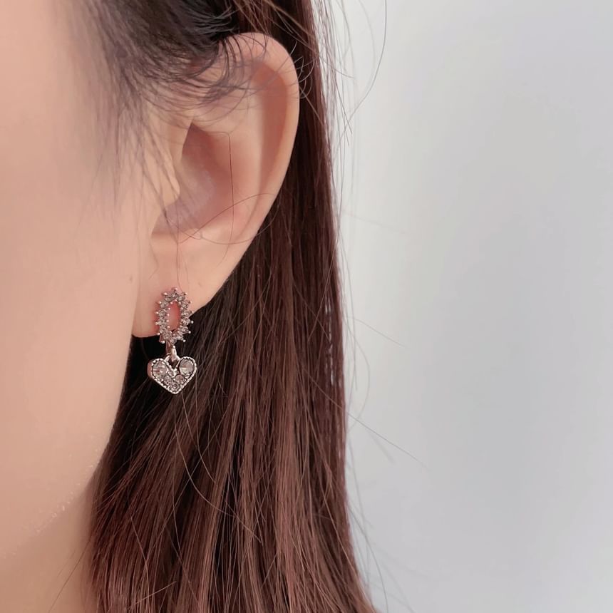 Alloy Flower Earring Heart Drop Rhinestone