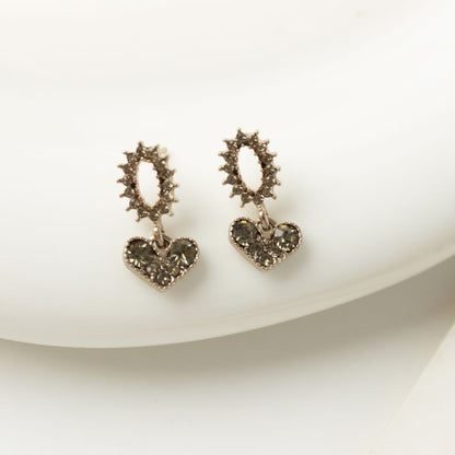 Alloy Flower Earring Heart Drop Rhinestone