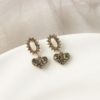 Alloy Flower Earring Heart Drop Rhinestone