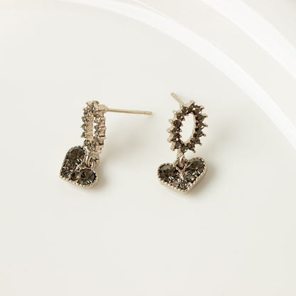 Alloy Flower Earring Heart Drop Rhinestone