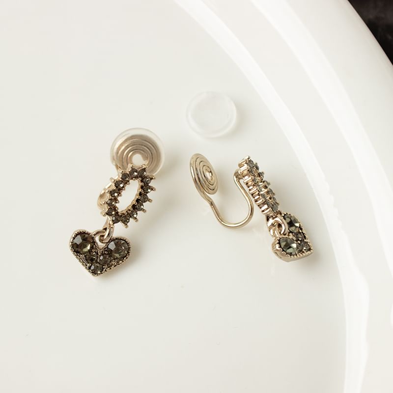 Alloy Flower Earring Heart Drop Rhinestone