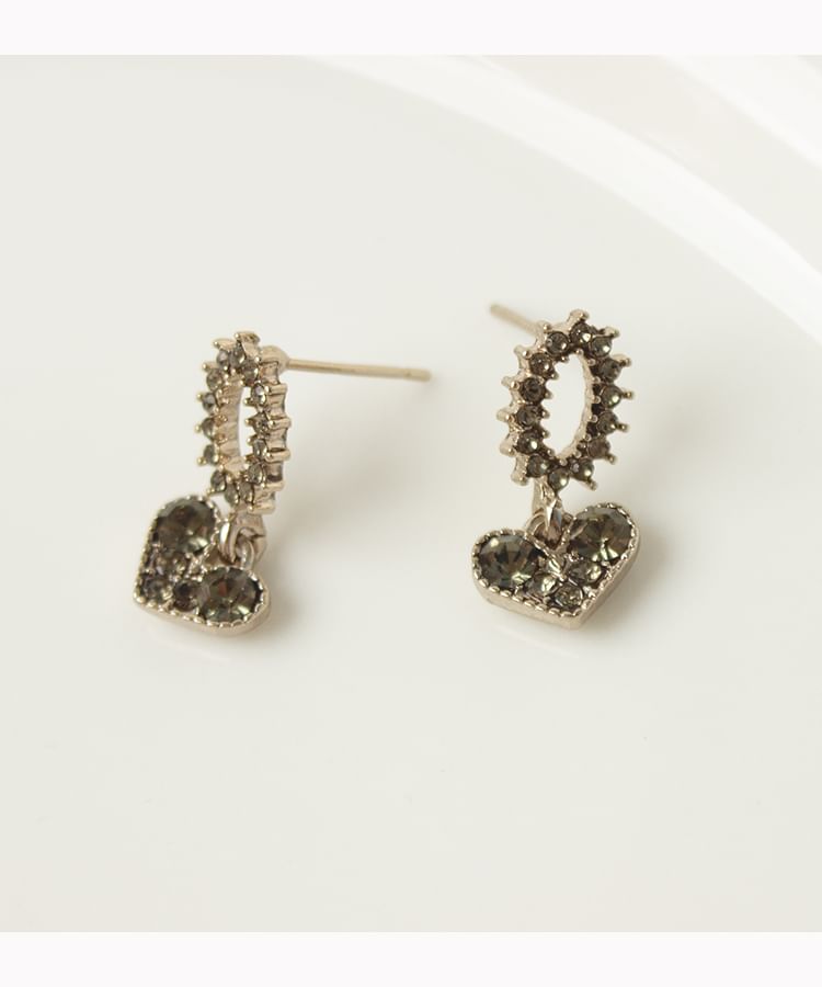 Alloy Flower Earring Heart Drop Rhinestone
