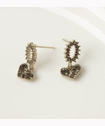 Alloy Flower Earring Heart Drop Rhinestone