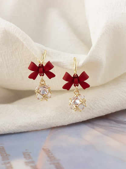 Caged Rhinestone Bow Earring Alloy Dangle