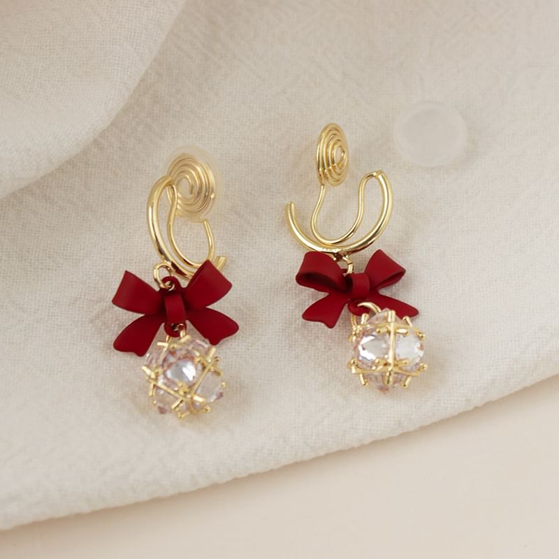 Caged Rhinestone Bow Earring Alloy Dangle