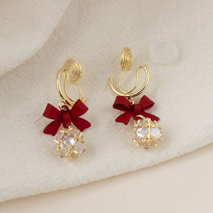 Caged Rhinestone Bow Earring Alloy Dangle