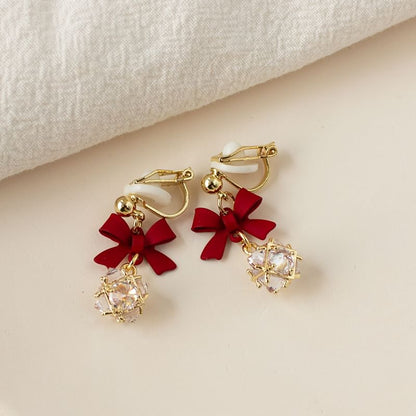 Caged Rhinestone Bow Earring Alloy Dangle