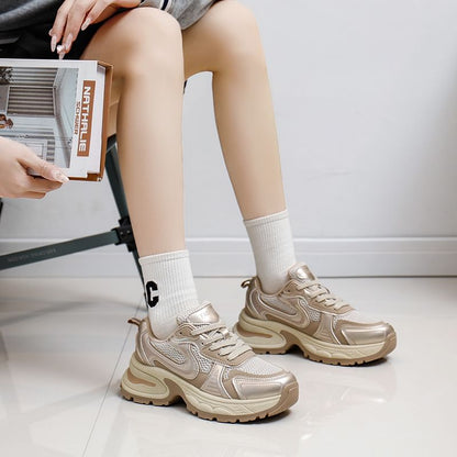 Panel Platform Lace-Up Sneakers Mesh