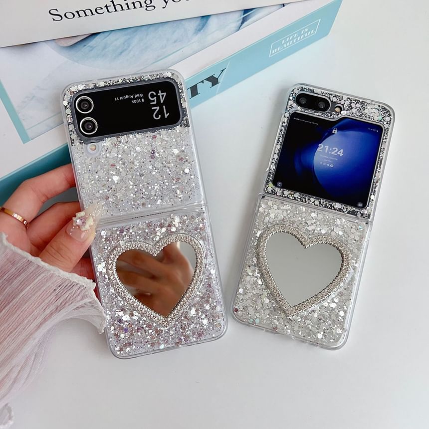 Heart Mirrored Sequined Phone Case / Strap / Set