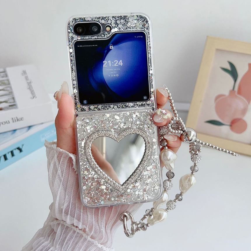 Heart Mirrored Sequined Phone Case / Strap / Set