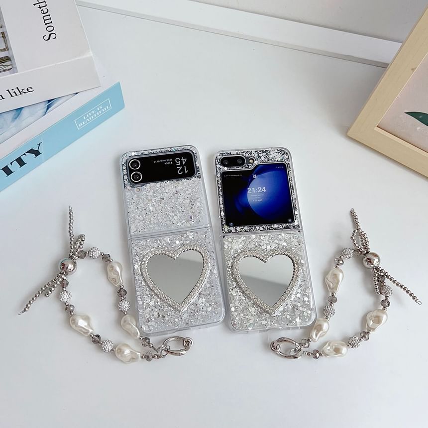 Heart Mirrored Sequined Phone Case / Strap / Set