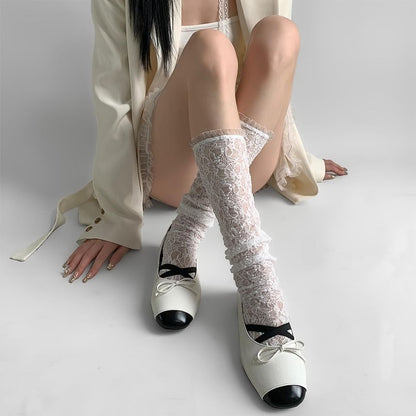 Plain Frill Trim Lace Knee High Socks