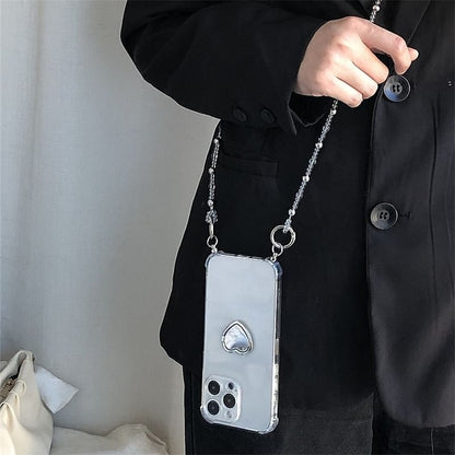 Faux Crystal Lanyard with Heart Ring Stand Phone Case