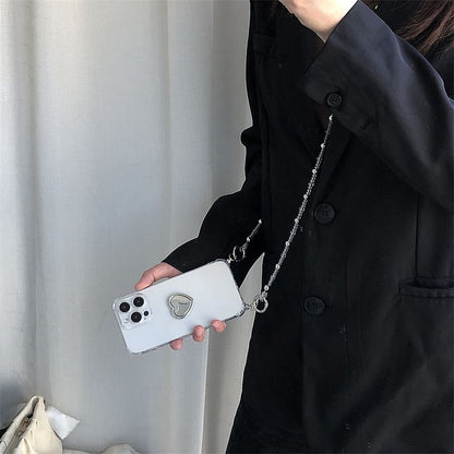 Faux Crystal Lanyard with Heart Ring Stand Phone Case