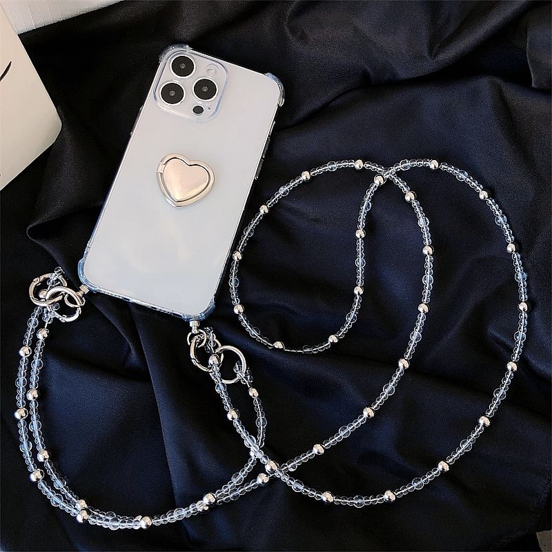Faux Crystal Lanyard with Heart Ring Stand Phone Case