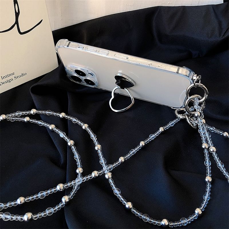 Faux Crystal Lanyard with Heart Ring Stand Phone Case