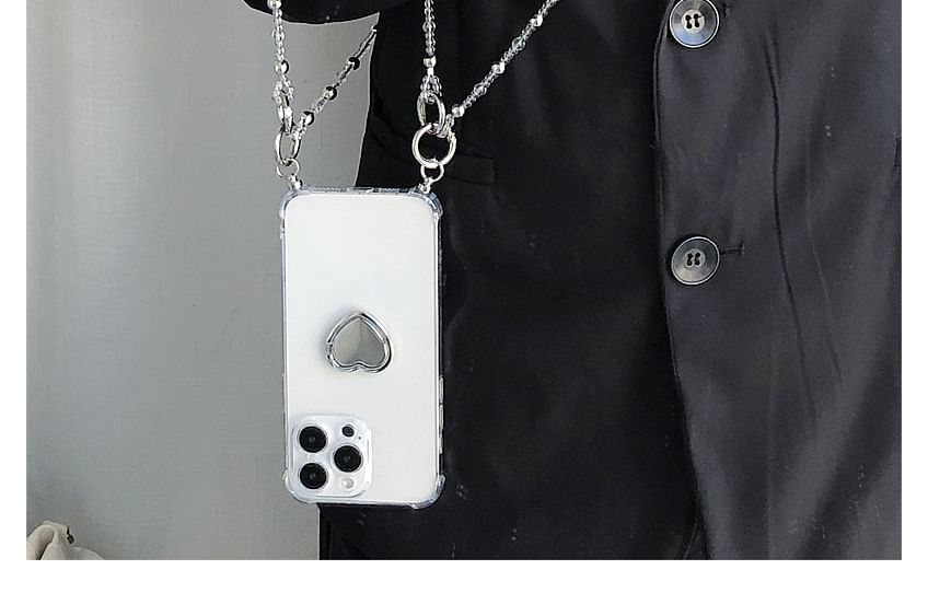 Faux Crystal Lanyard with Heart Ring Stand Phone Case