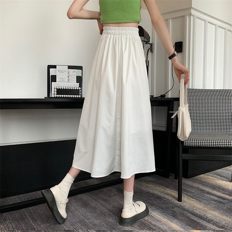 Skirt High Plain Bow Waist Midi A-Line