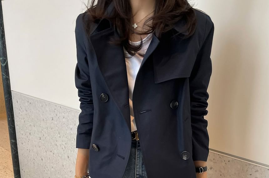 Collared Plain Double Breasted Trench Jacket