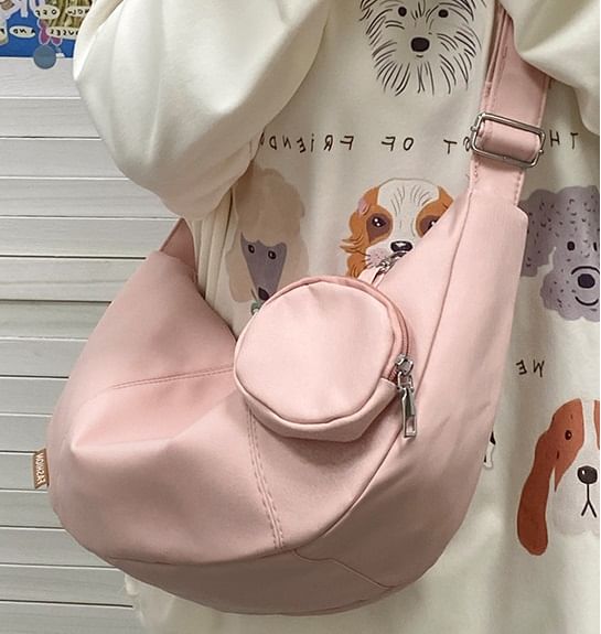 With Coin Pouch Zipper Crossbody Plain Purse