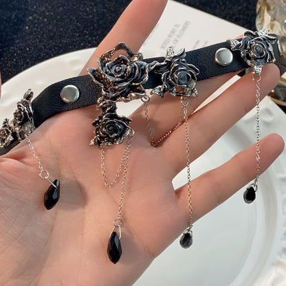 Leather Choker Rose Alloy Faux