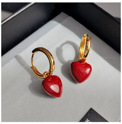 Enamel Heart Hoop Drop Earring