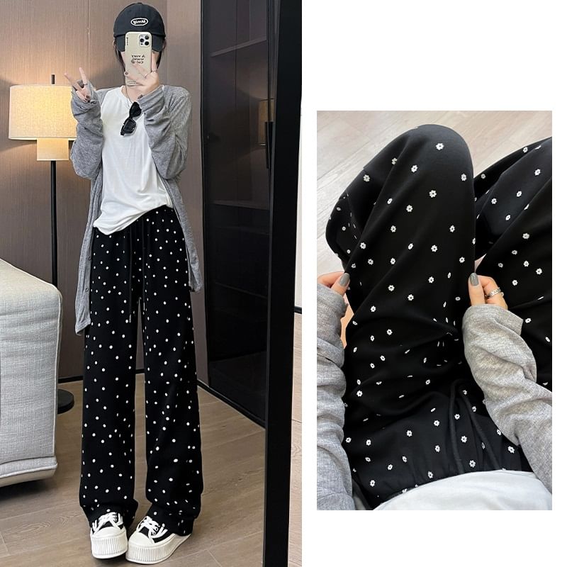 Floral Print High Waist Drawstring Wide Leg Sweatpants