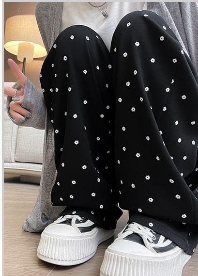 Floral Print High Waist Drawstring Wide Leg Sweatpants