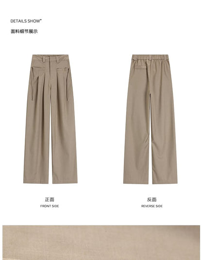 Plain Rise Pleated Leg Suit Wide High Pants