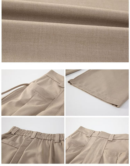 Plain Rise Pleated Leg Suit Wide High Pants