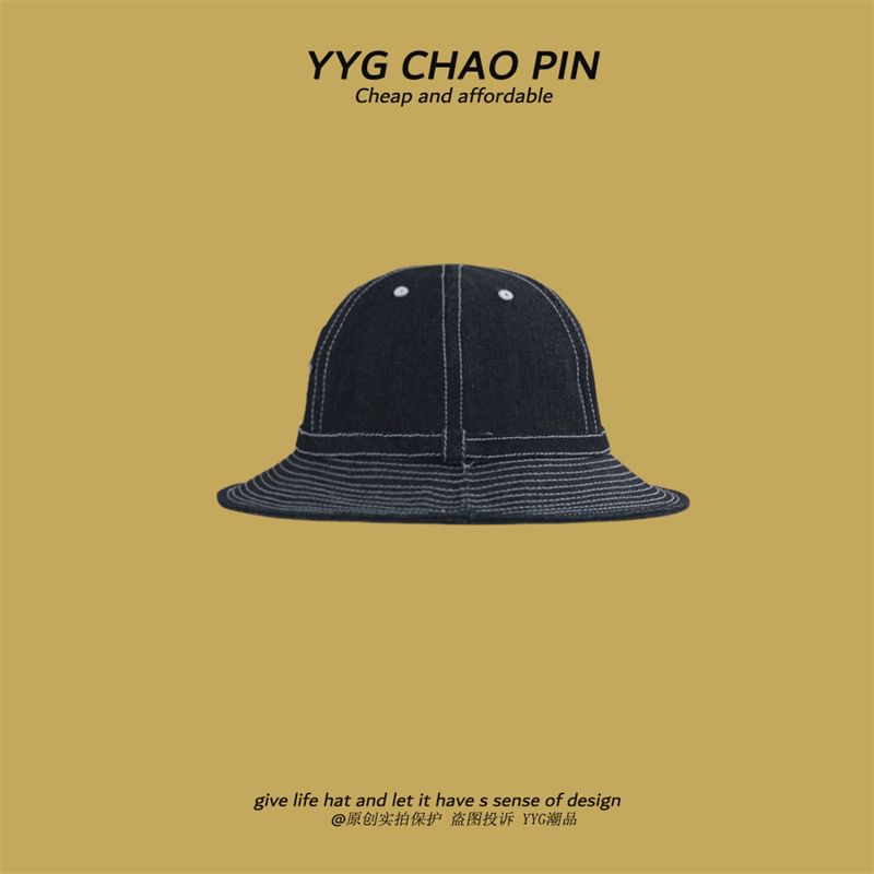 Contrast Bucket Denim Stitching Applique Hat