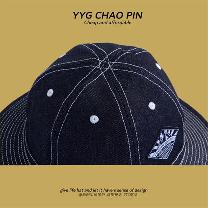 Contrast Bucket Denim Stitching Applique Hat