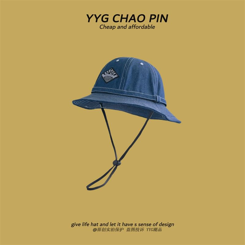 Contrast Bucket Denim Stitching Applique Hat