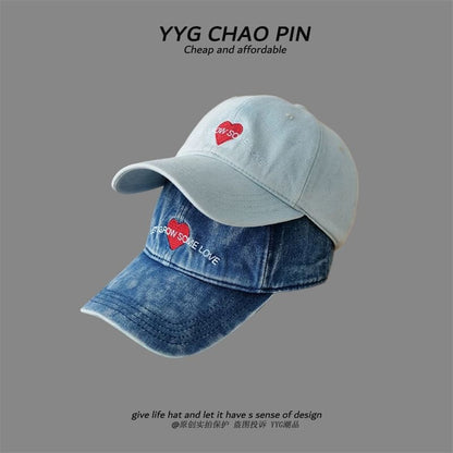 Cap Denim Heart Baseball Embroidered