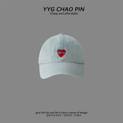 Cap Denim Heart Baseball Embroidered