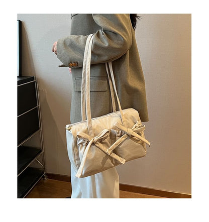 Plain Bow Nylon Tote Bag