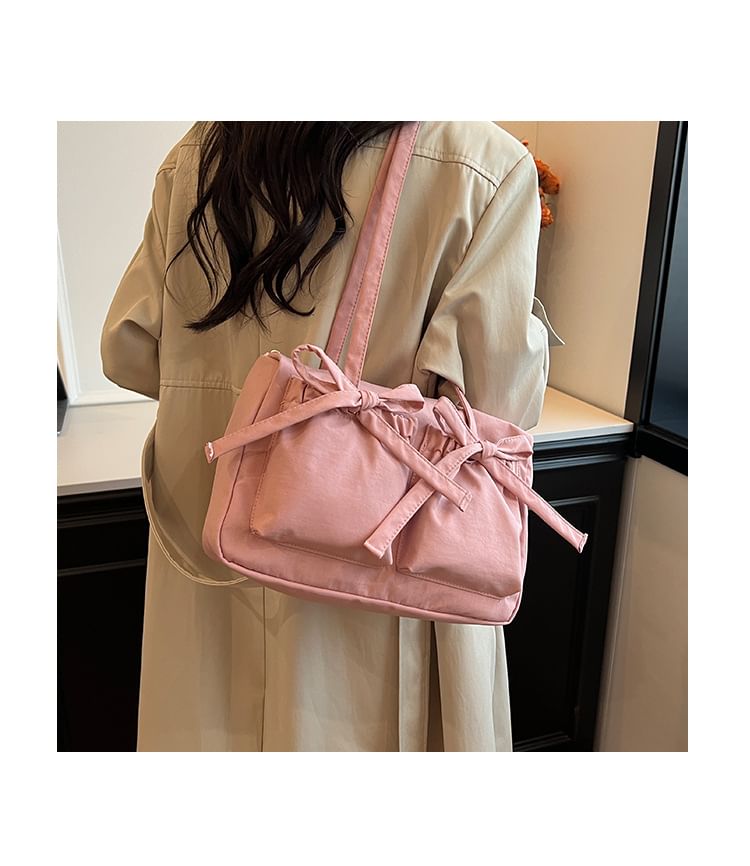 Plain Bow Nylon Tote Bag